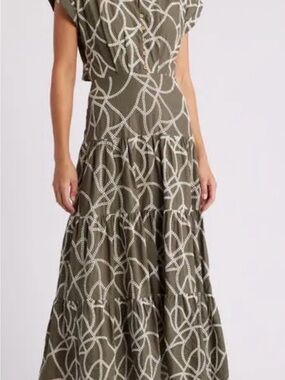 Olive Patterned Tiered Maxi Dress - Olive